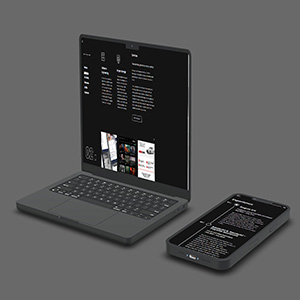 A photo of a MacBook Pro and iPhone displaying shots from the RayLanfran.co website.